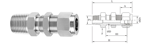 Stainless Steel Double Compression Bulkhead Male Connector Fitting Exporter Manufacturer
