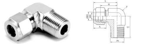 Stainless Steel Double Compression Male Elbow-Tube(Metric) ISO Tapered Thread Fitting Exporter Manufacturer