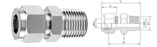 Stainless Steel Double Compression Male Connector (Imperial) Fitting Exporter Manufacturer